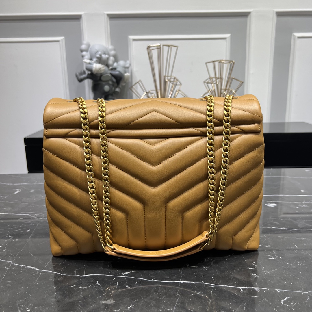 Saint Laurent Loulou Quilted Calfskin Shoulder Bag Handbag Khaki 457749 Gold